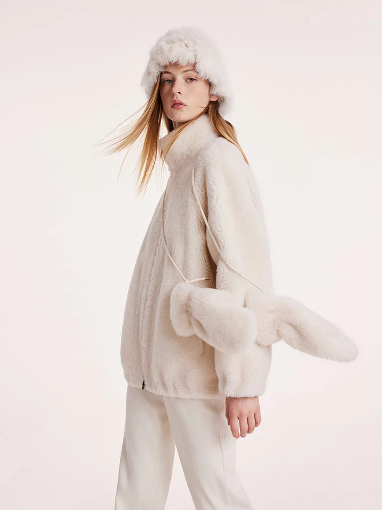 Short Stand Collar Zippered Velour Women Coat With Gloves sold by Goelia product image thumbnail 4