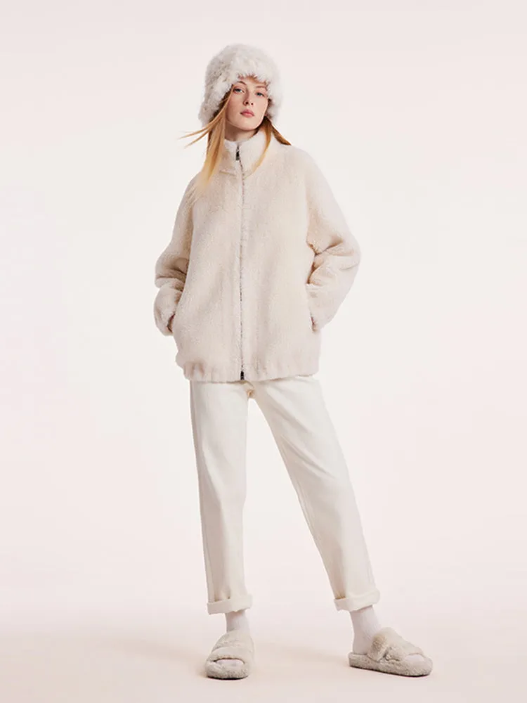 Short Stand Collar Zippered Velour Women Coat With Gloves sold by Goelia product image thumbnail 2