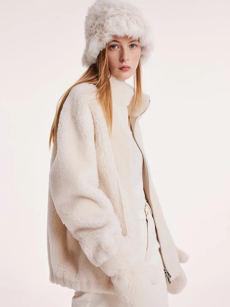 Short Stand Collar Zippered Velour Women Coat With Gloves sold by Goelia product image thumbnail 5