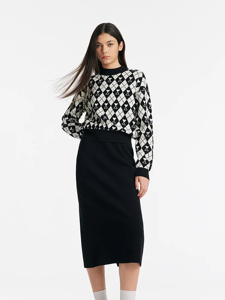 Knitted Jacquard Sweater And Half Skirt Two-Piece Set sold by Goelia