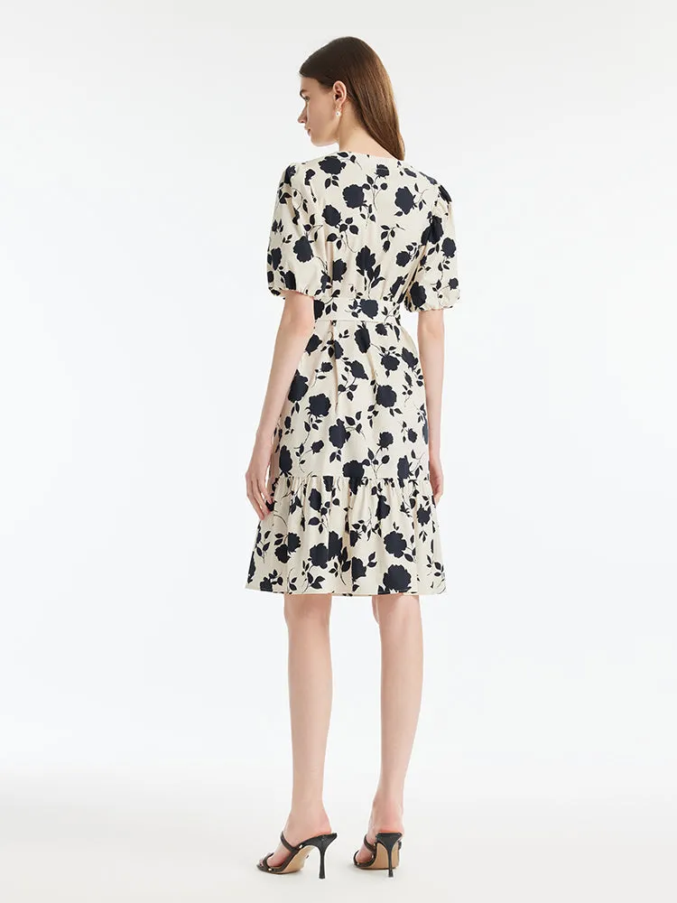 Rose Print Puff Sleeves Women Mini Dress With Belt sold by Goelia product image thumbnail 4