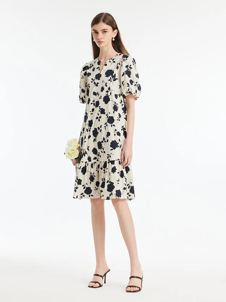 Rose Print Puff Sleeves Women Mini Dress With Belt sold by Goelia product image thumbnail 3