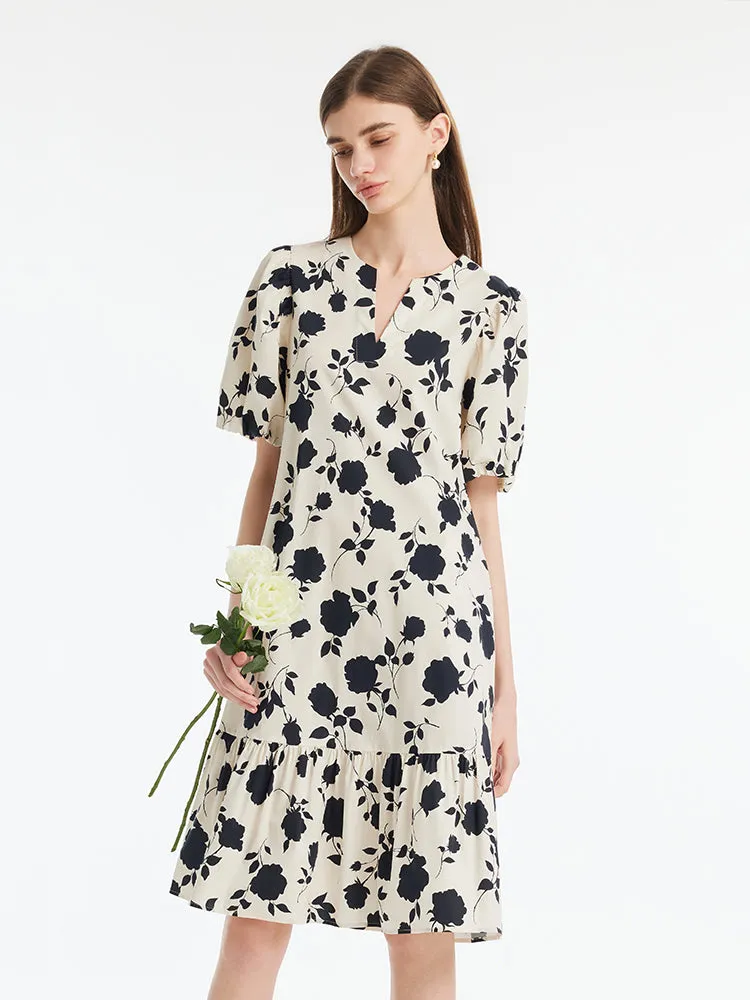 Rose Print Puff Sleeves Women Mini Dress With Belt sold by Goelia product image thumbnail 5