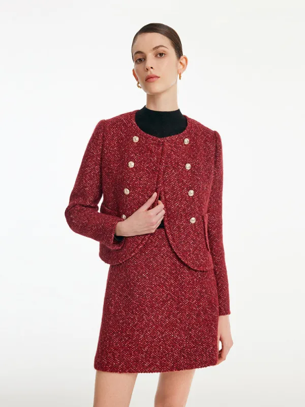 Red Double-Breasted Tweed Crop Women Jacket sold by Goelia