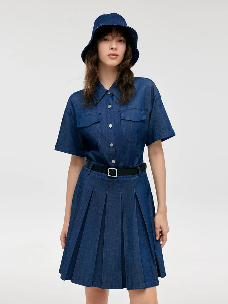 Double-Layer Denim Women Mini Dress With Belt sold by Goelia product image thumbnail 5