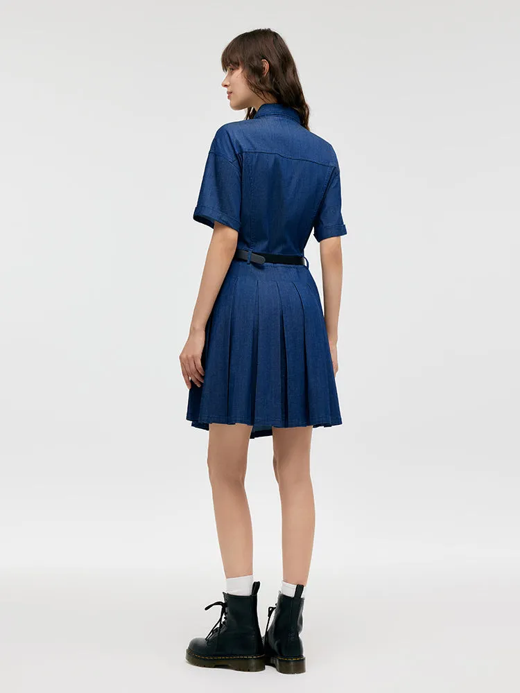 Double-Layer Denim Women Mini Dress With Belt sold by Goelia product image thumbnail 3