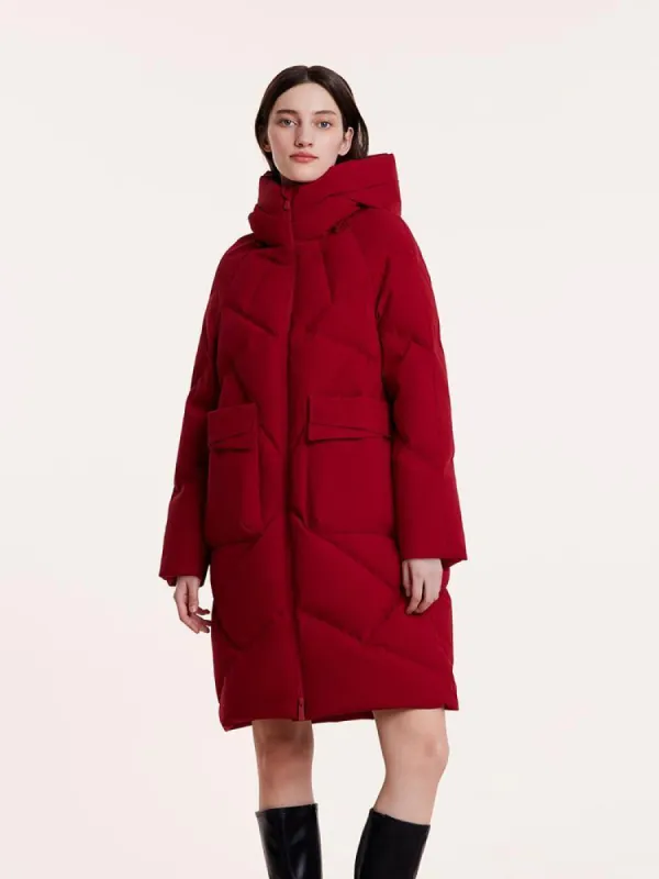 Mid-Length Hooded Stand Collar Goose Down Garment sold by Goelia