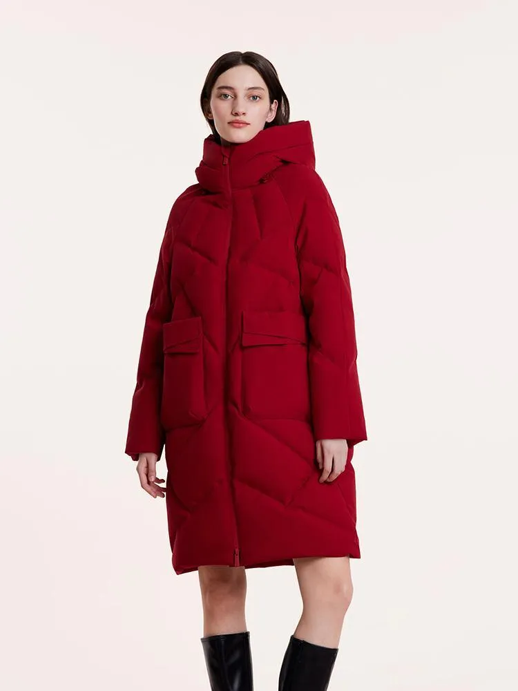 Mid-Length Hooded Stand Collar Goose Down Garment sold by Goelia