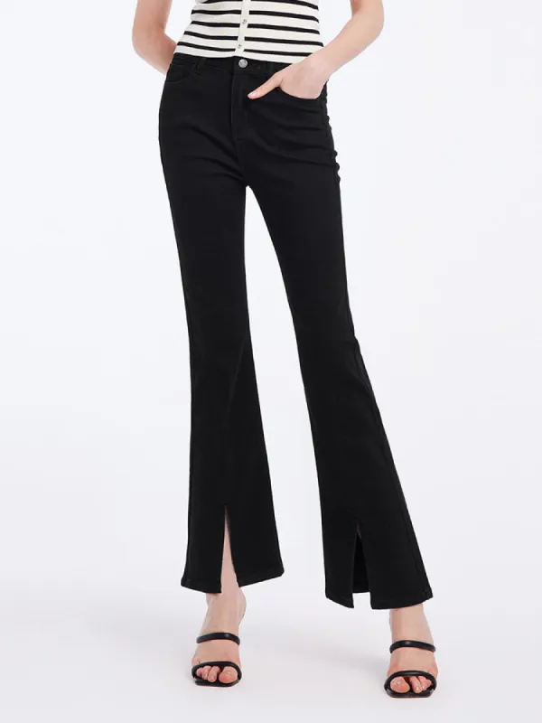 Black Split Hem Flare Jeans sold by Goelia