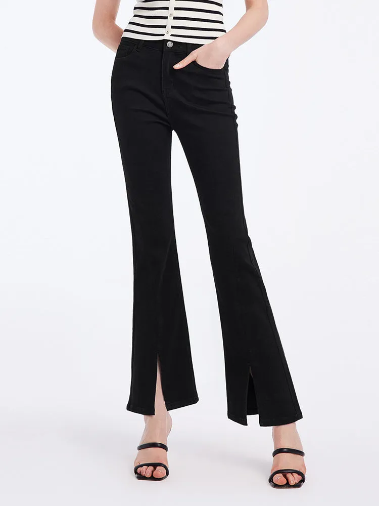 Black Split Hem Flare Jeans sold by Goelia