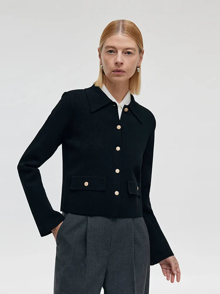 Stretch Lapel Knitted Women Cardigan sold by Goelia
