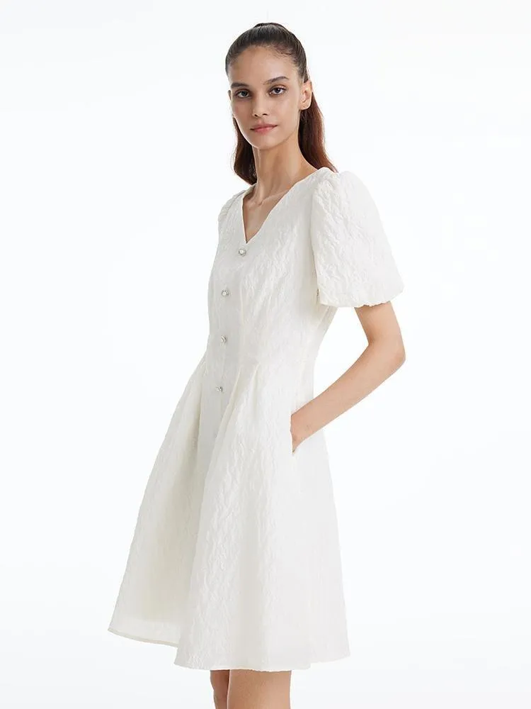 Fitted Waist And V-Neck Jacquard Midi Dress sold by Goelia product image thumbnail 2