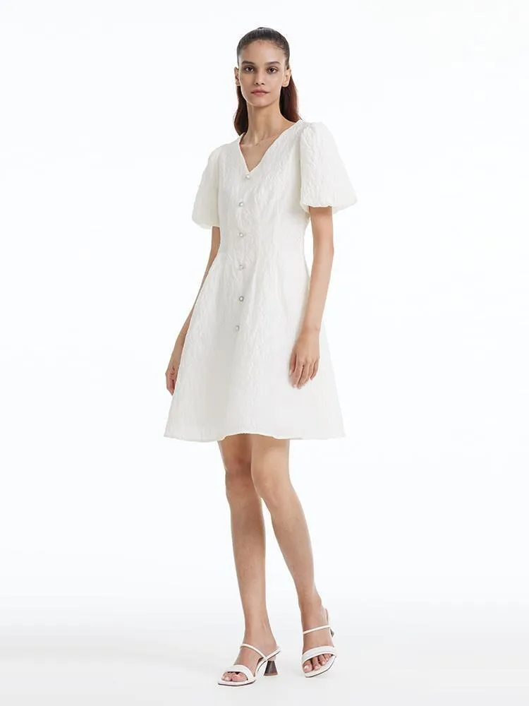 Fitted Waist And V-Neck Jacquard Midi Dress sold by Goelia product image thumbnail 4