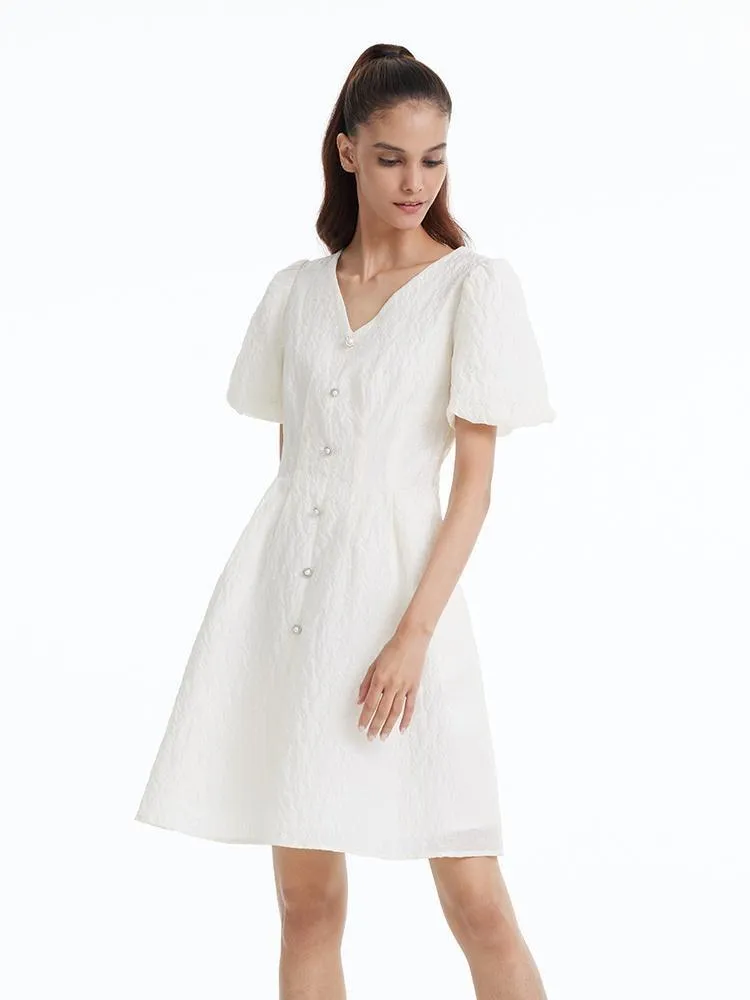 Fitted Waist And V-Neck Jacquard Midi Dress sold by Goelia product image thumbnail 5