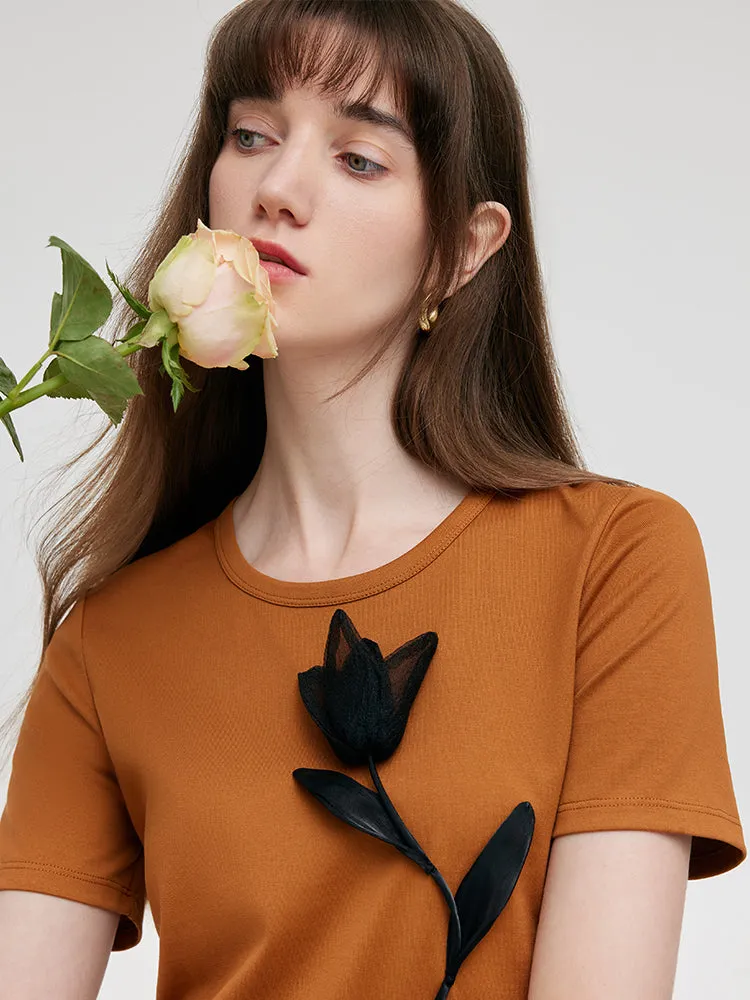 3D Rose T-Shirt And Ruched Skirt Two-Piece Set sold by Goelia product image thumbnail 5