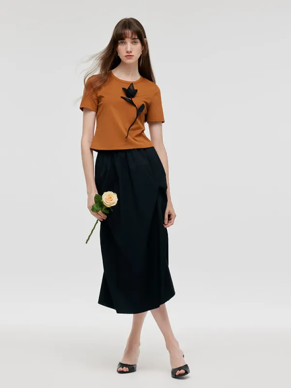 3D Rose T-Shirt And Ruched Skirt Two-Piece Set sold by Goelia