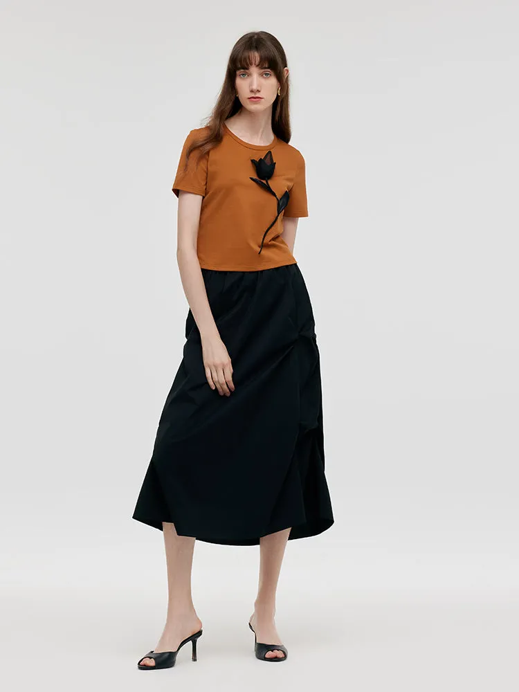 3D Rose T-Shirt And Ruched Skirt Two-Piece Set sold by Goelia product image thumbnail 2