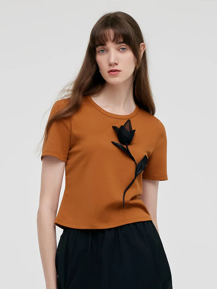 3D Rose T-Shirt And Ruched Skirt Two-Piece Set sold by Goelia product image thumbnail 4