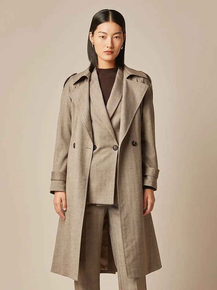 Mid-Length Double-Breasted Notched Lapel Women Trench Coat sold by Goelia