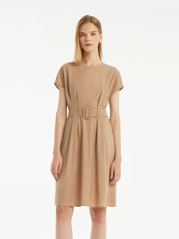 Wool-Silk Blend Women Mini Dress With Belt sold by Goelia
