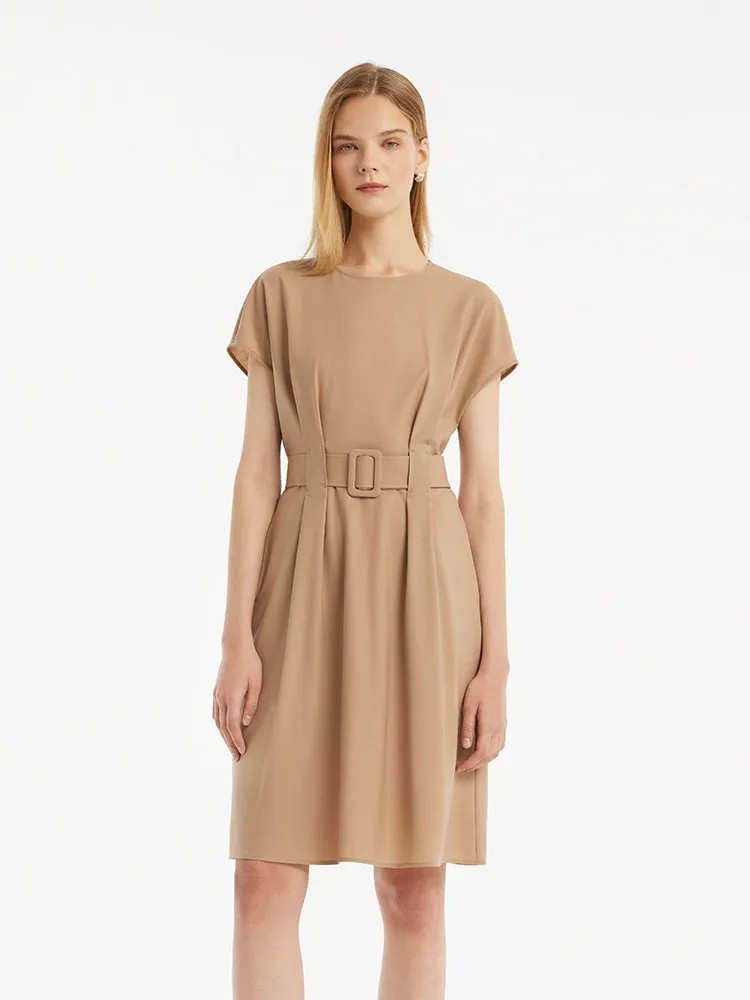 Wool-Silk Blend Women Mini Dress With Belt sold by Goelia