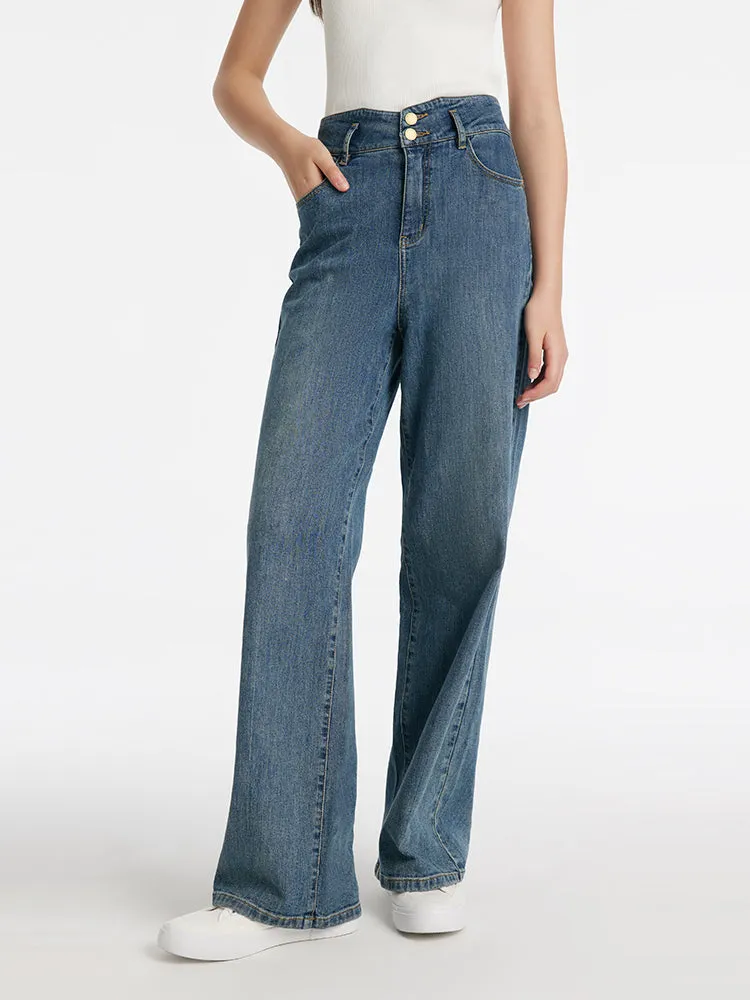 High-Waisted Loose Straight Full Length Women Jeans sold by Goelia