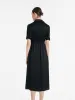 Triacetate Lapel Tied Gathered Waist Women Midi Dress sold by Goelia