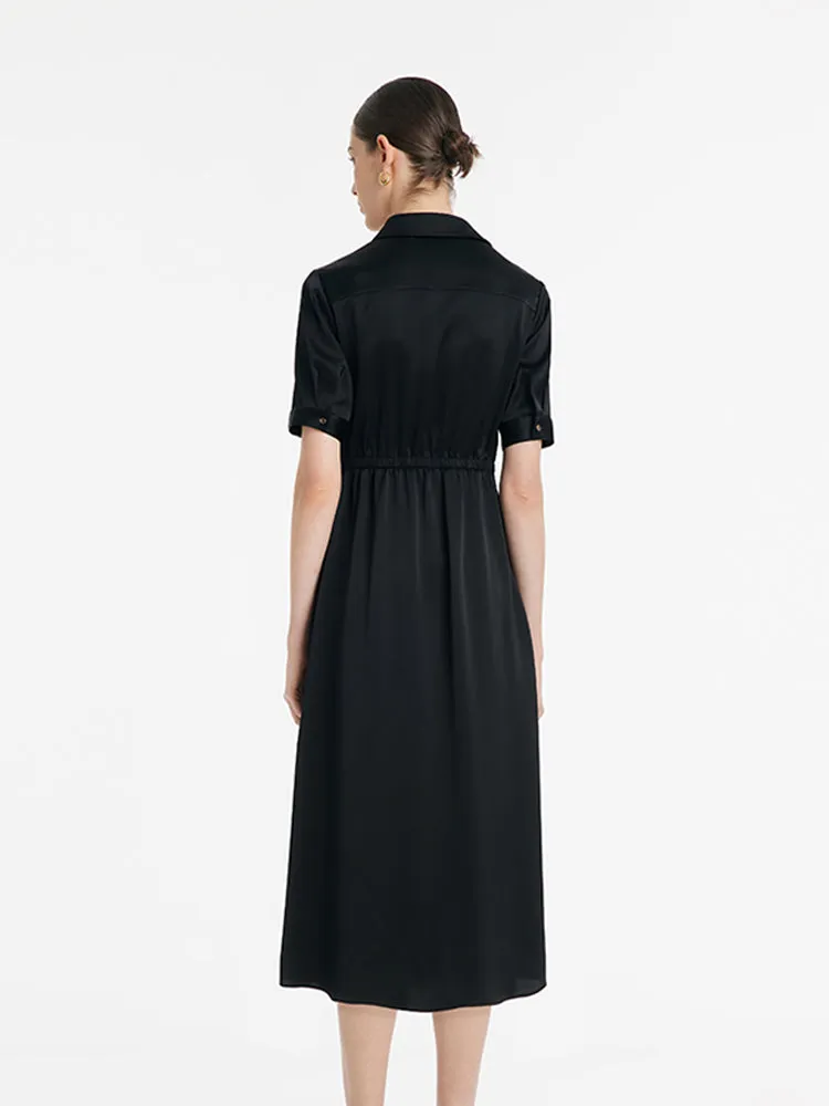 Triacetate Lapel Tied Gathered Waist Women Midi Dress sold by Goelia product image thumbnail 4