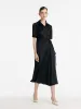 Triacetate Lapel Tied Gathered Waist Women Midi Dress sold by Goelia
