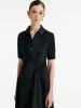 Triacetate Lapel Tied Gathered Waist Women Midi Dress sold by Goelia