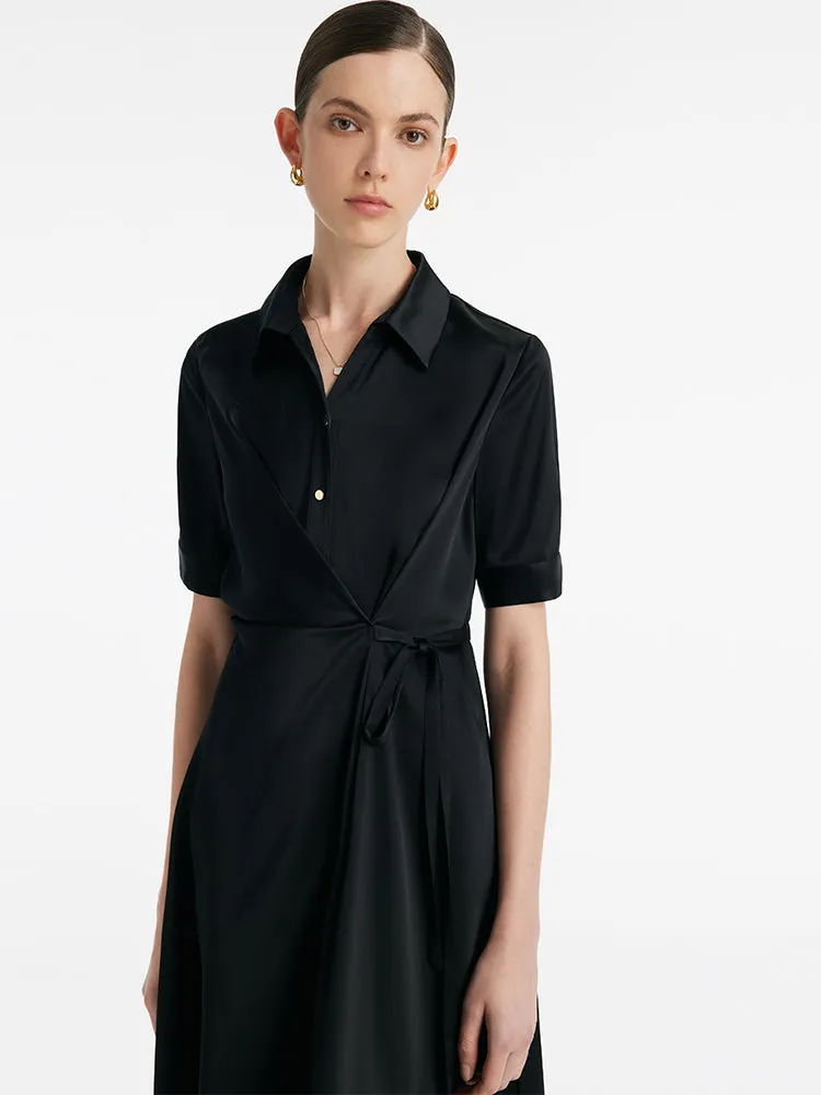 Triacetate Lapel Tied Gathered Waist Women Midi Dress sold by Goelia product image thumbnail 5