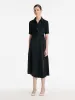 Triacetate Lapel Tied Gathered Waist Women Midi Dress sold by Goelia