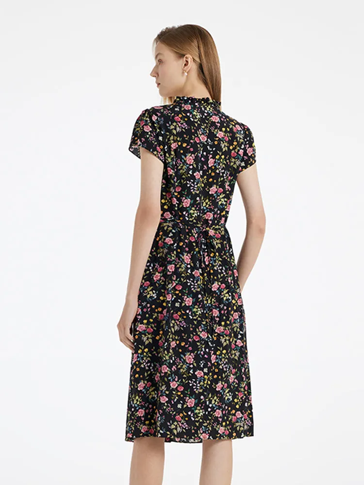 Mulberry Silk Ruffle Collar V-Neck Women Midi Dress sold by Goelia product image thumbnail 4