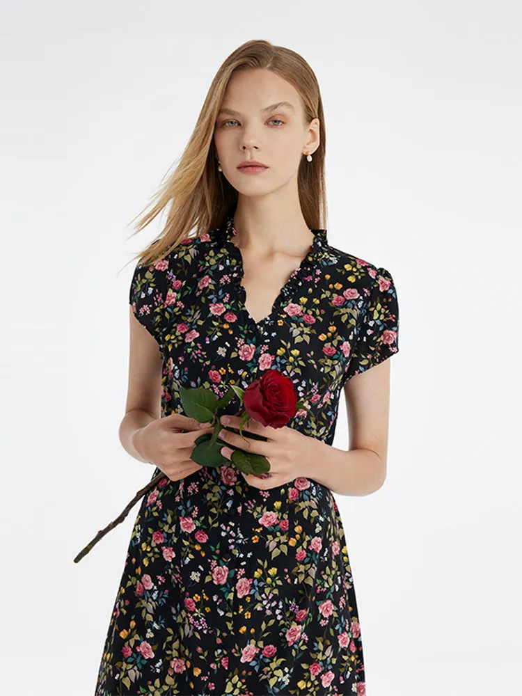 Mulberry Silk Ruffle Collar V-Neck Women Midi Dress sold by Goelia product image thumbnail 5