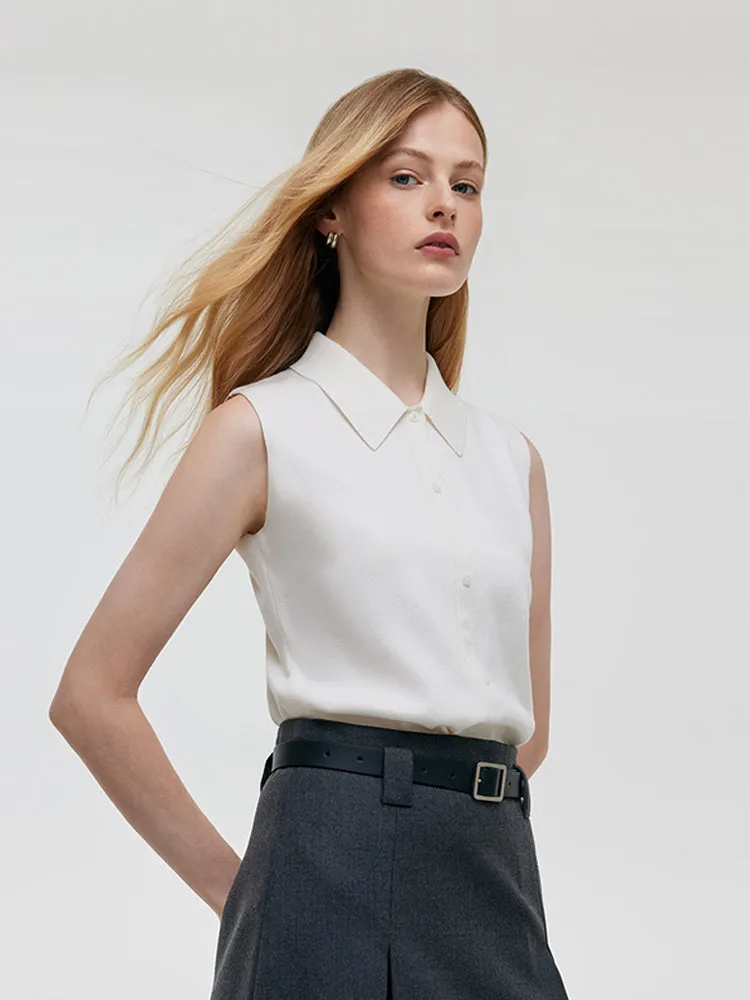 Tencel Single-Breasted Lapel Knitted Women Tank Top sold by Goelia product image thumbnail 4