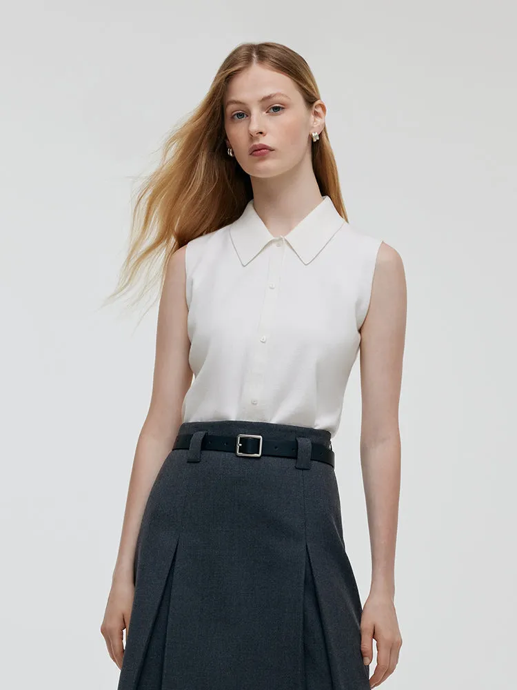 Tencel Single-Breasted Lapel Knitted Women Tank Top sold by Goelia