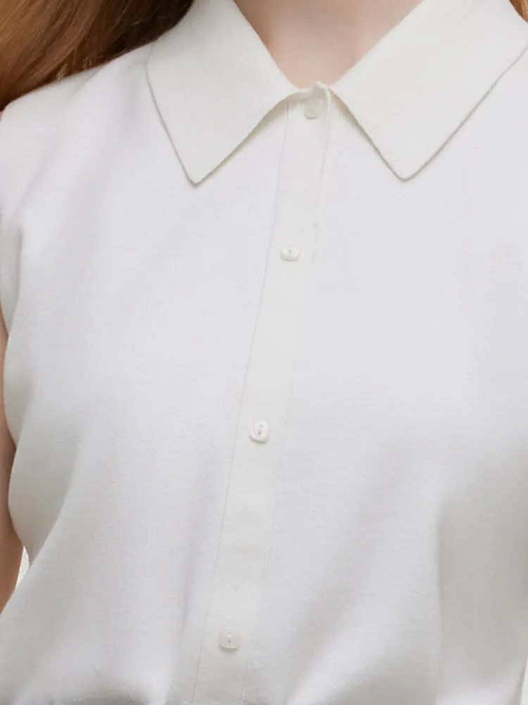 Tencel Single-Breasted Lapel Knitted Women Tank Top sold by Goelia product image thumbnail 5