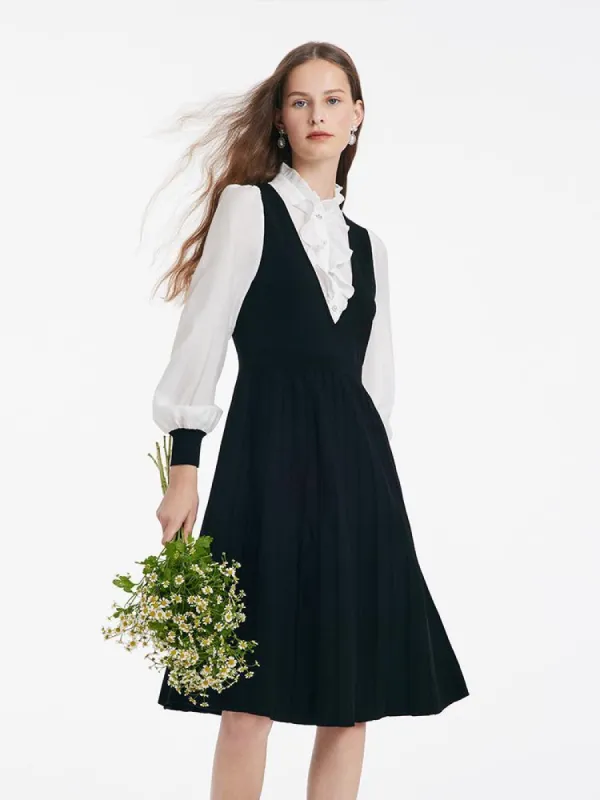 Tencel Blend Patchwork Acetate Midi Women Ruffle Dress sold by Goelia