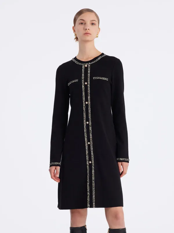 Black Long Sleeve Straight Knitted Mini Dress sold by Goelia