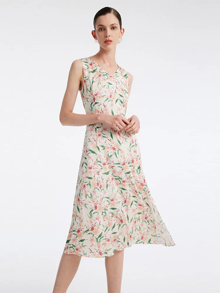 19 Momme Silk Floral Sleeveless Midi Dress sold by Goelia