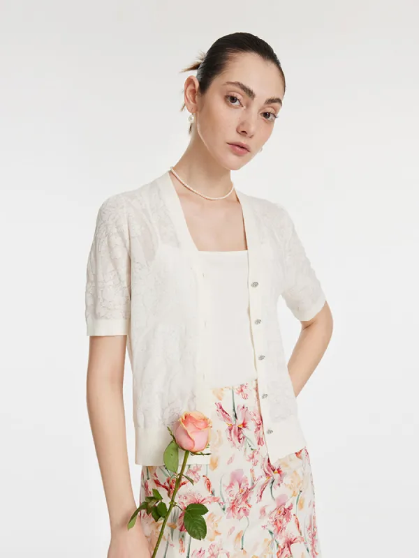 Iris Jacquard Sequins Single-Breasted Knitted Women Cardigan sold by Goelia