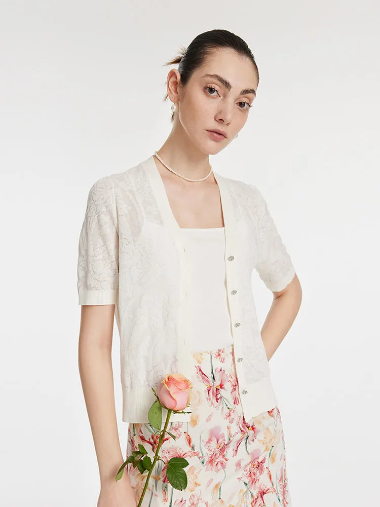 Iris Jacquard Sequins Single-Breasted Knitted Women Cardigan sold by Goelia