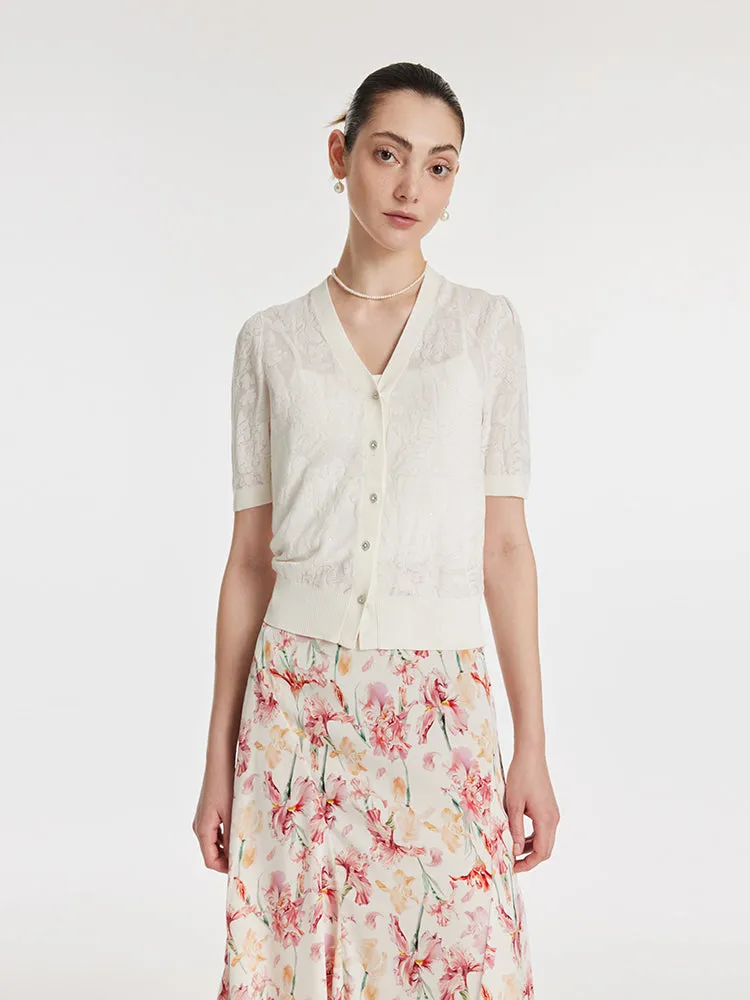 Iris Jacquard Sequins Single-Breasted Knitted Women Cardigan sold by Goelia product image thumbnail 4