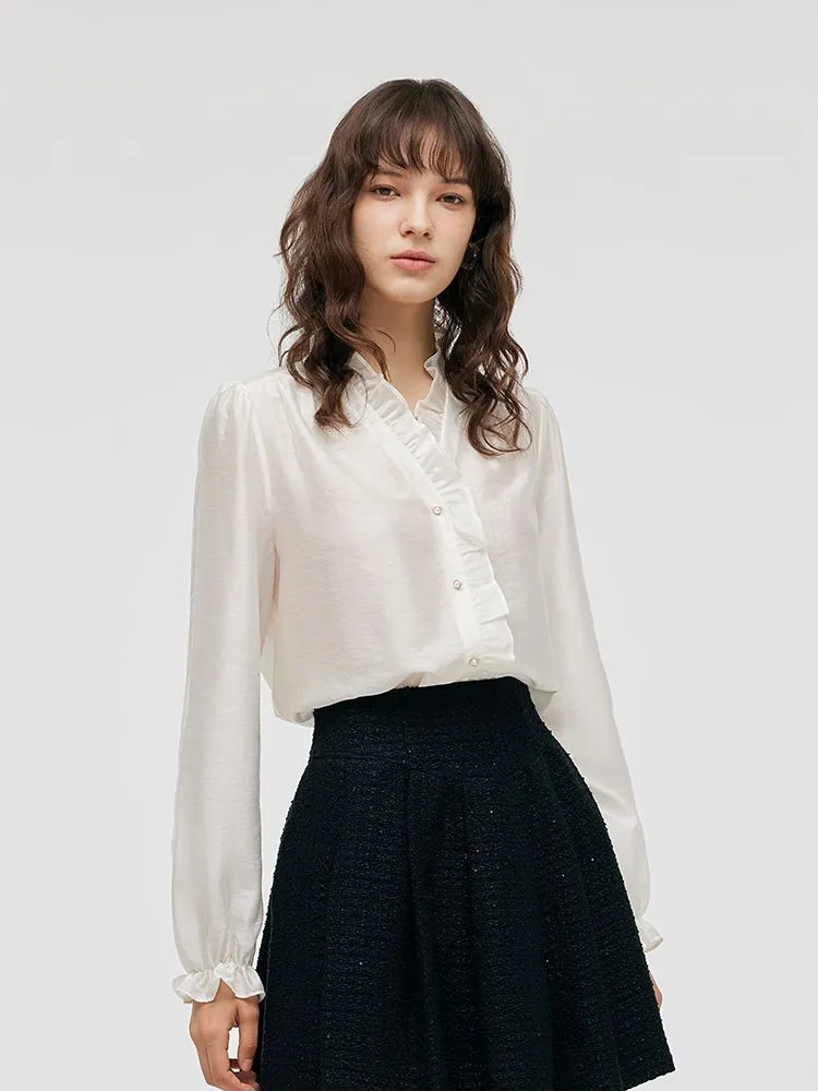 Tencel Ruffle Neck Women Shirt sold by Goelia product image thumbnail 4