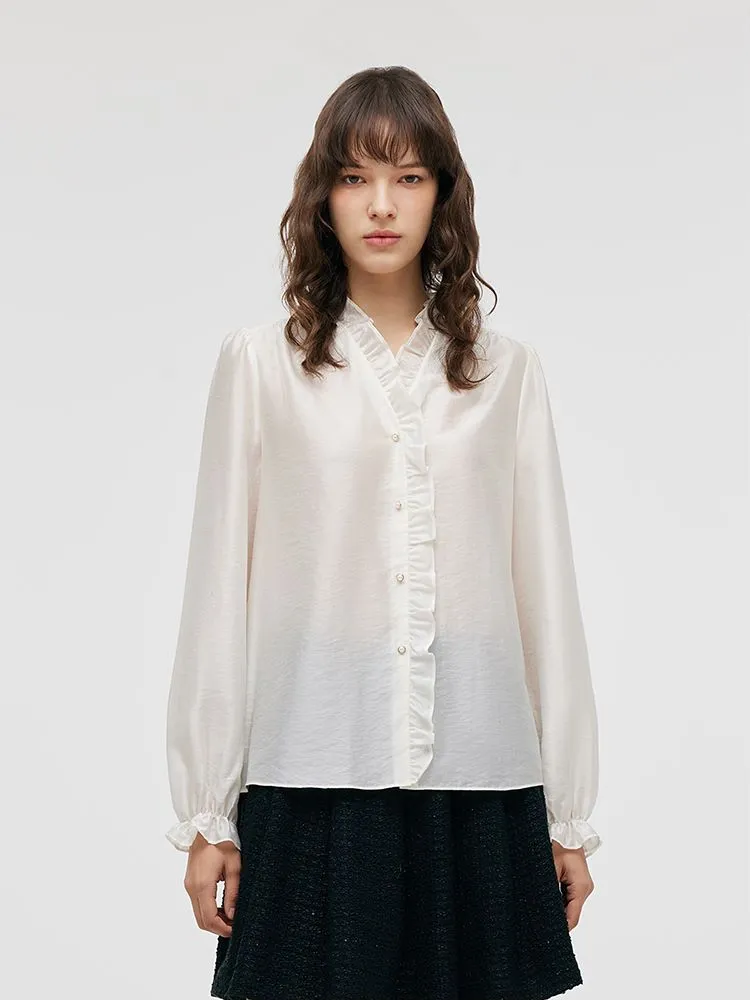 Tencel Ruffle Neck Women Shirt sold by Goelia product image thumbnail 5
