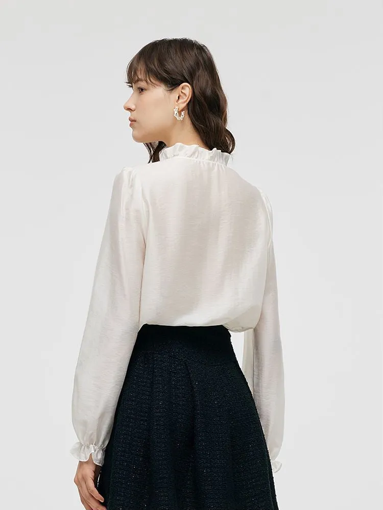 Tencel Ruffle Neck Women Shirt sold by Goelia product image thumbnail 3