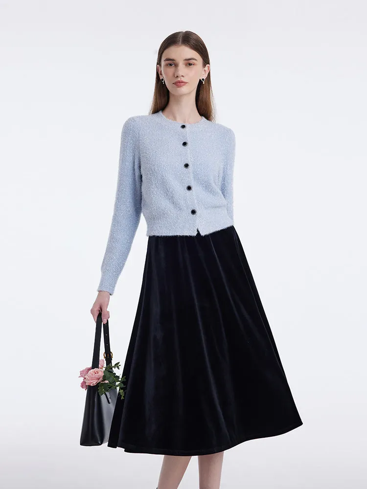 Tencel Wool Blend Cardigan And Velvet Half Skirt Two-Piece Set sold by Goelia product image thumbnail 3