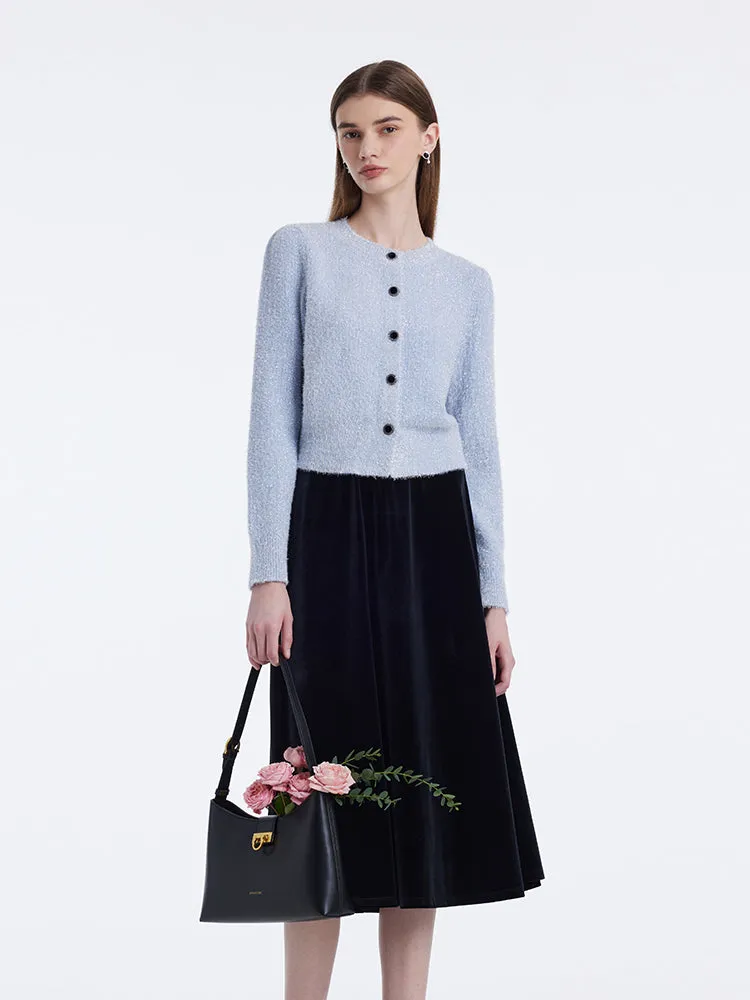 Tencel Wool Blend Cardigan And Velvet Half Skirt Two-Piece Set sold by Goelia