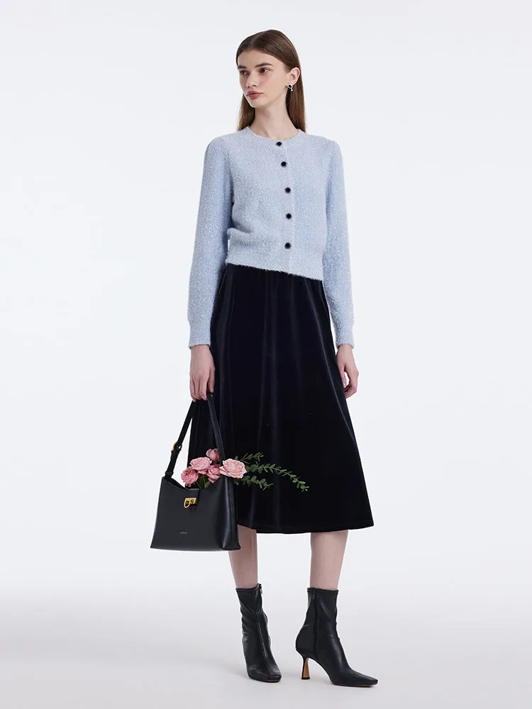 Tencel Wool Blend Cardigan And Velvet Half Skirt Two-Piece Set sold by Goelia product image thumbnail 2