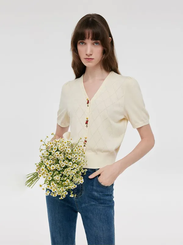 Tencel-Silk Blend Floral Embroidered Women Knit Top sold by Goelia